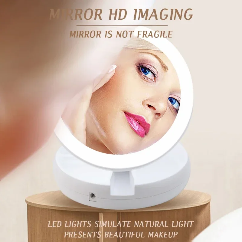 Makeup Mirror With Light LED Daylight Vanity Mirror 360&deg;Rotation Detachable/Storage Base 3 Modes With Light USB Charger