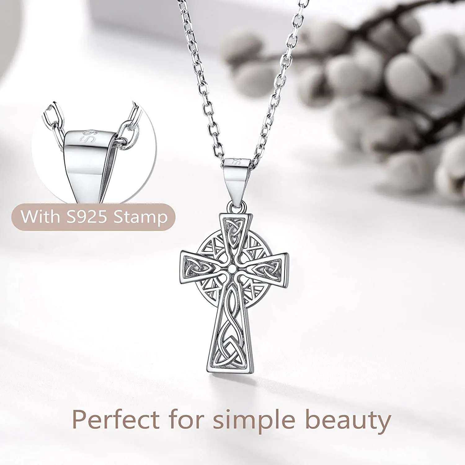 PROSILVER Celtic Jewelry Irish Gifts 925 Sterling Silver Cross Necklaces for Women Girl with 18inches Link Chain PYP15117B 2