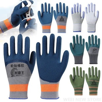 Garden Gloves Anti-Slip Wear-resistant Latex Labor Safety Protection Glove Construction Site Heavy Duty Rubber Coated Work Glove