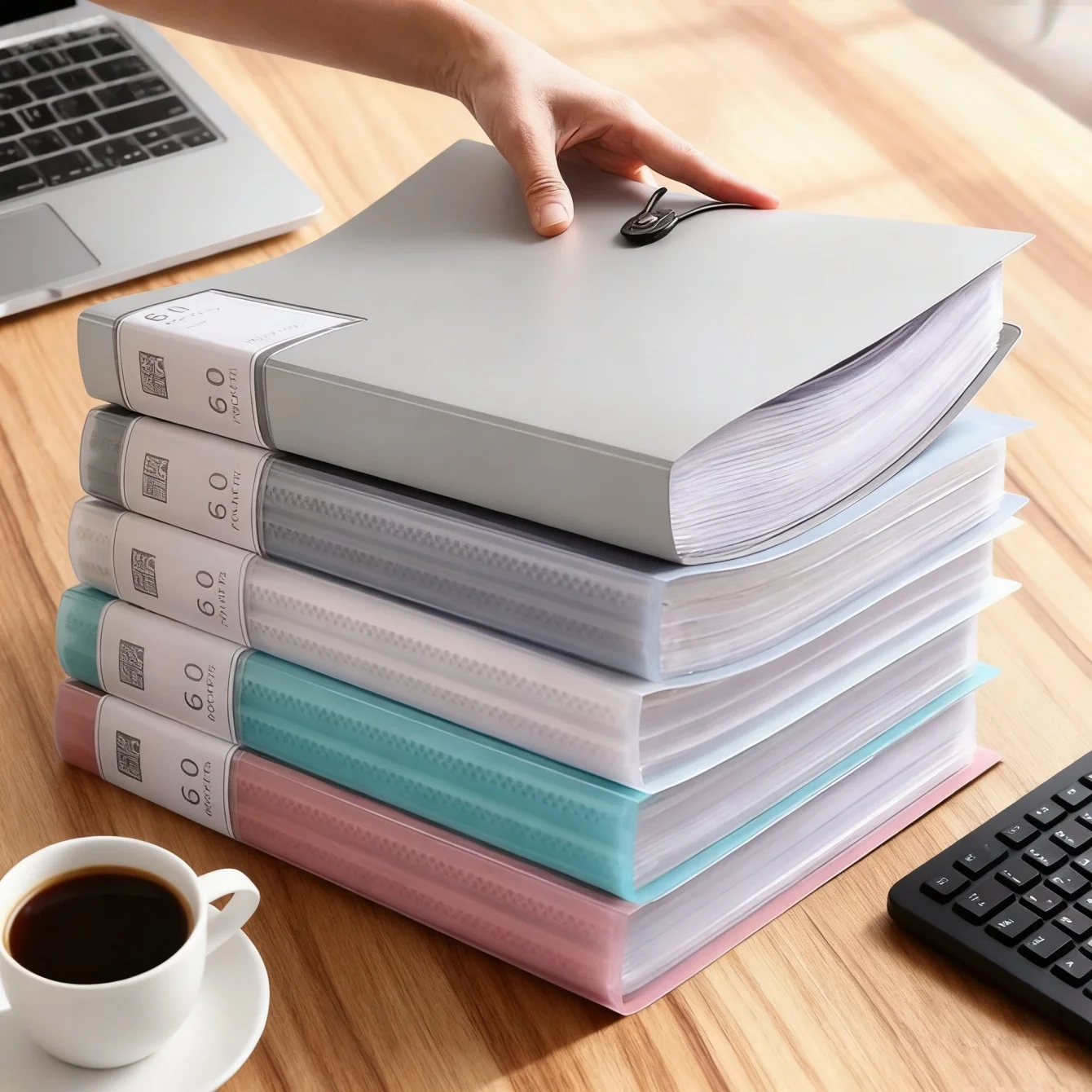 A4 Data Storage Book with Transparent Cover and Label - 60-Page Multi-Functional Folder