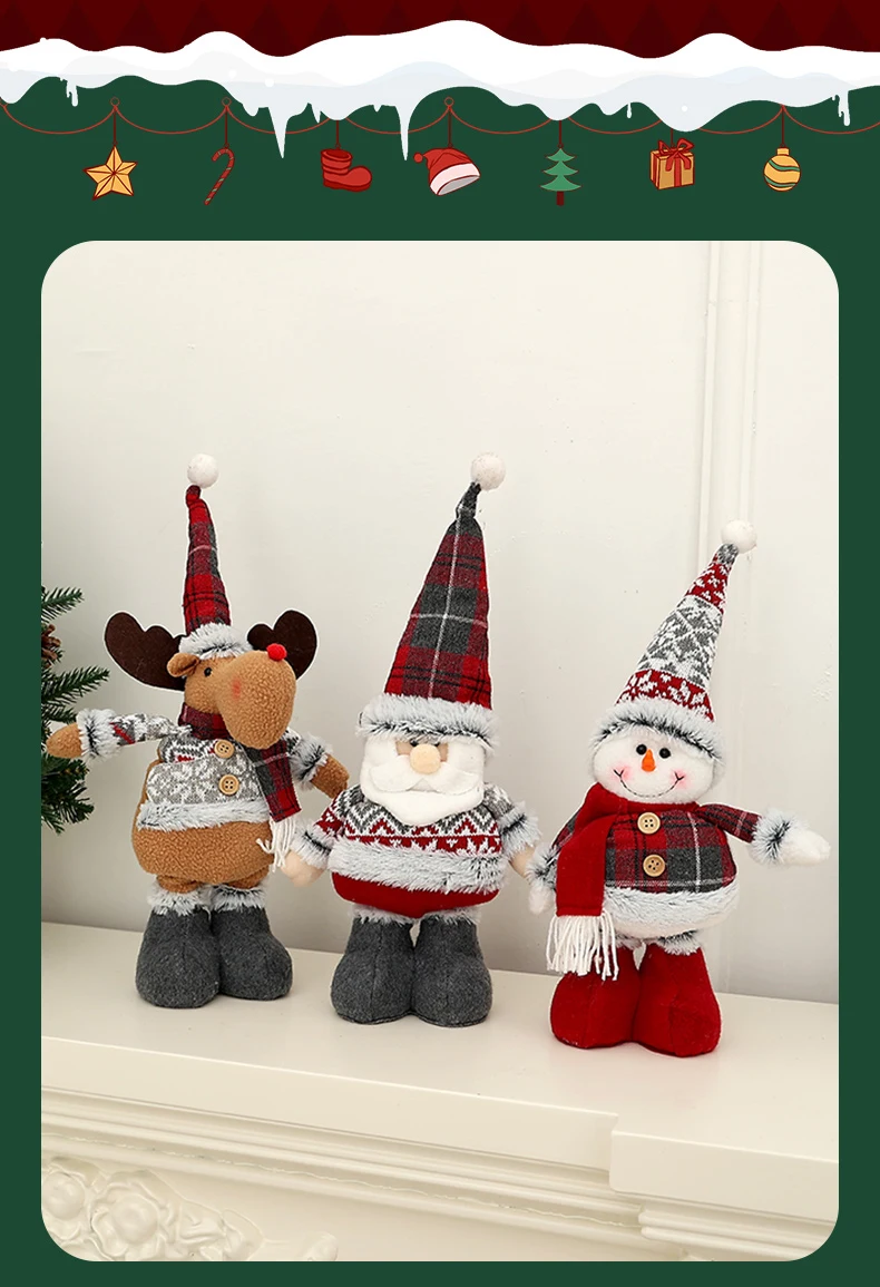Description Picture 3 of item1pc Retro style telescopic leg doll, Christmas decoration, reindeer yeti Santa Claus standing doll, gifts for little ones