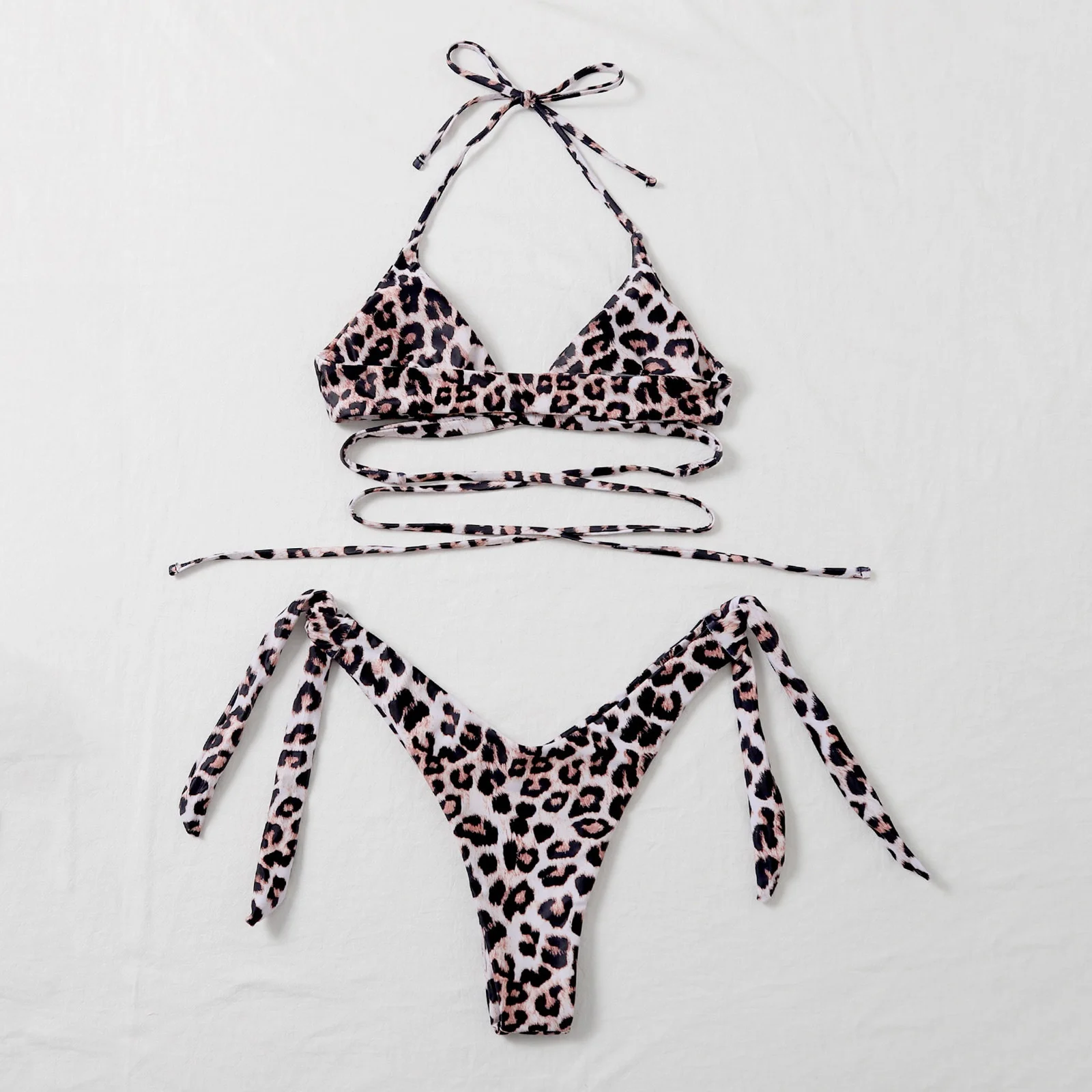 2023 New Bikini Women's Sexy Leopard Lace Up Split Swimwear Women Bikinis Women Bikini High Waist Sexy Swimsuit