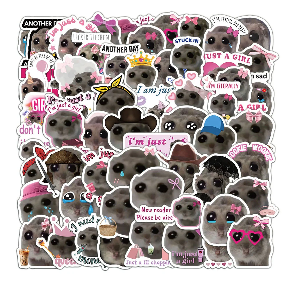 56pcs Cute Sad Hamster Meme Stickers - Adorable Graffiti Waterproof Stickers