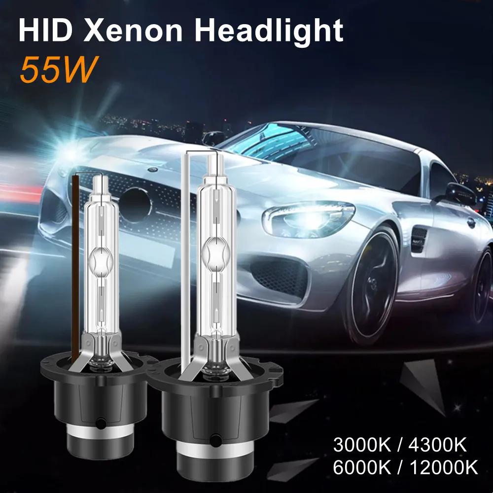 2Pcs HID Xenon Light Car Headlight 55W D2S 3000K 4300K 6000K 12000K High Bright Auto Headlamp Replacement Bulb