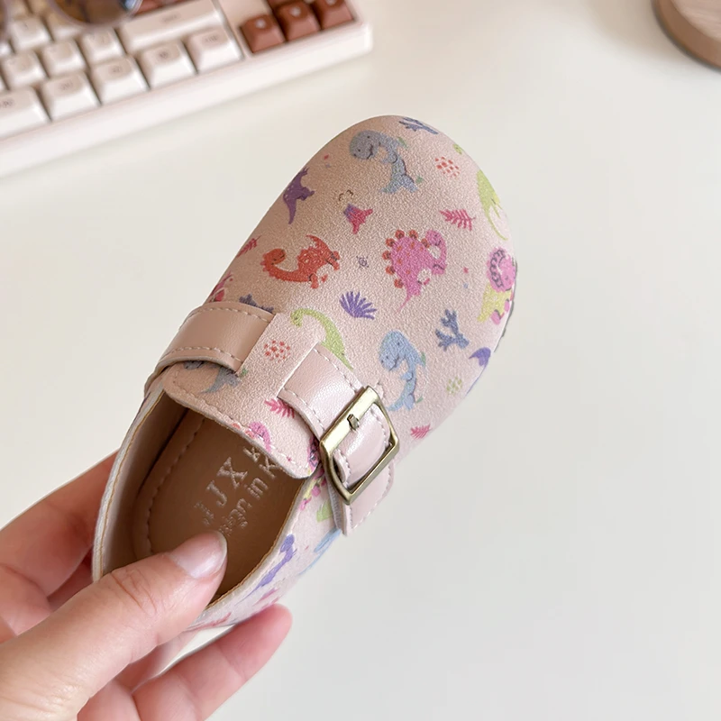 2-16 Years Old Children's Birken Shoes Spring Autumn Cartoon Printing Boys Girls Single Shoes Pink Retro Soft Kids Leather