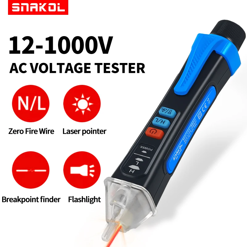 Voltage Tester Pen Non-Contact Smart Infrared Indicator 12-1000V with Flashlight