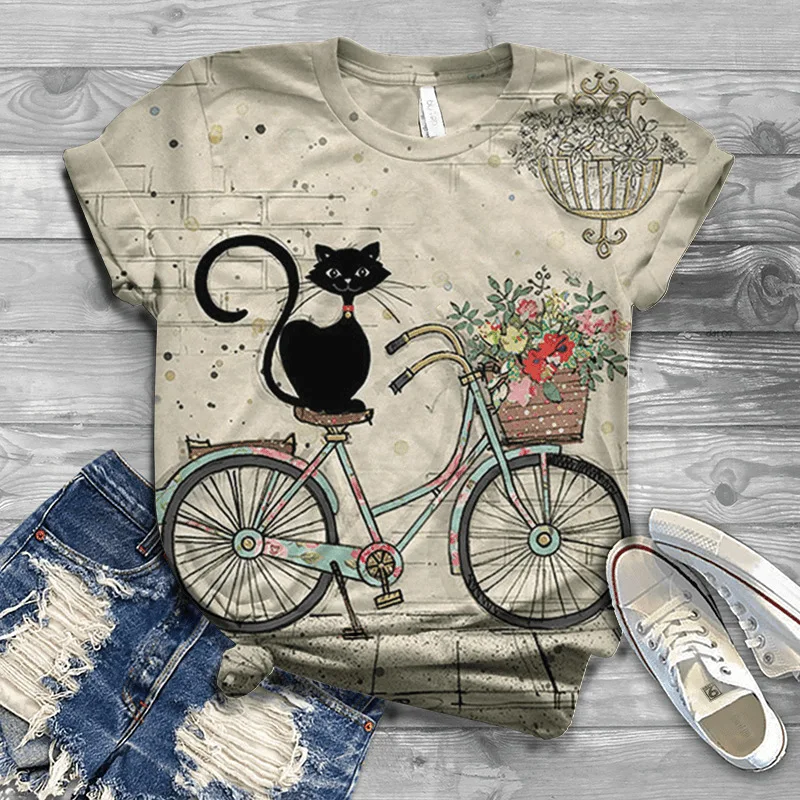 T-shirt imprimé hibou 3D pour femme, surdimensionné, décontracté, à manches courtes, motif chat, motif animal, Kawaii801_voghion.com