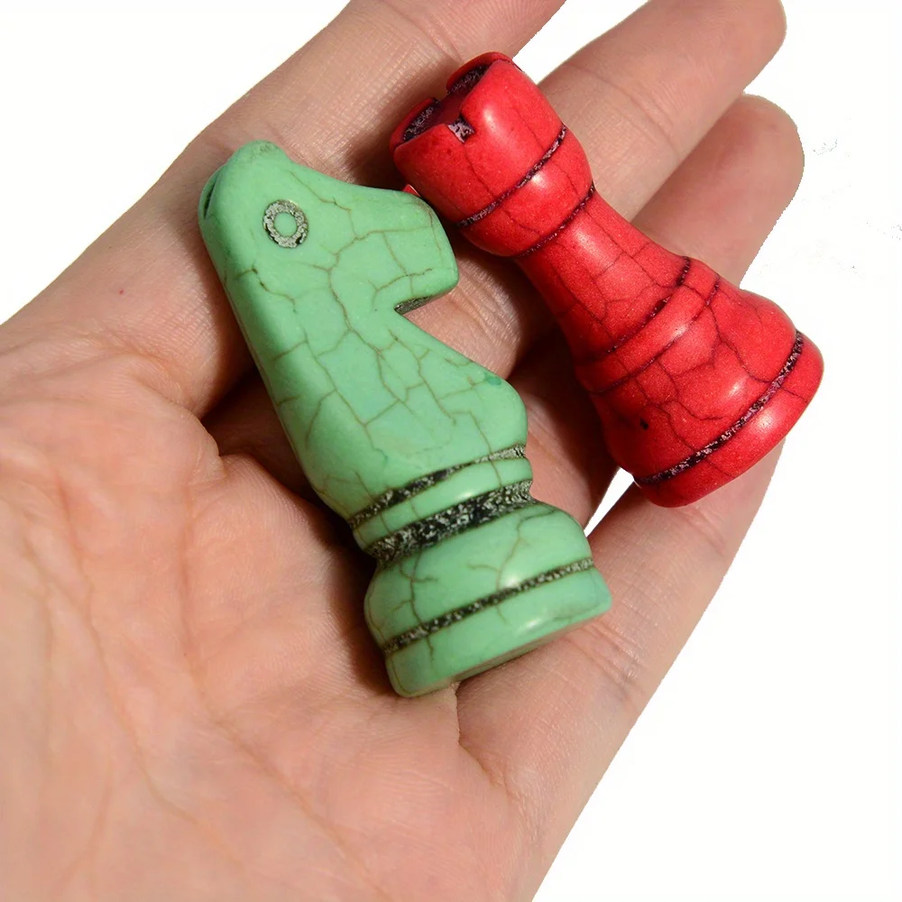 Red Green Stone Material, Stone Material, 32 Chess Pieces, Matched with Red Artificial Leather Board Game Toy, King Height 7.8cm