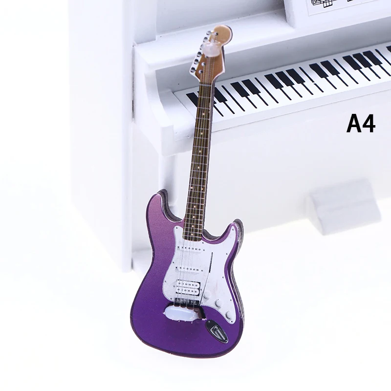 houten miniatuur gitaar, v-vormige decoratieve muziekinstrument ornament voor poppenhuis en woondecoratie (zwart