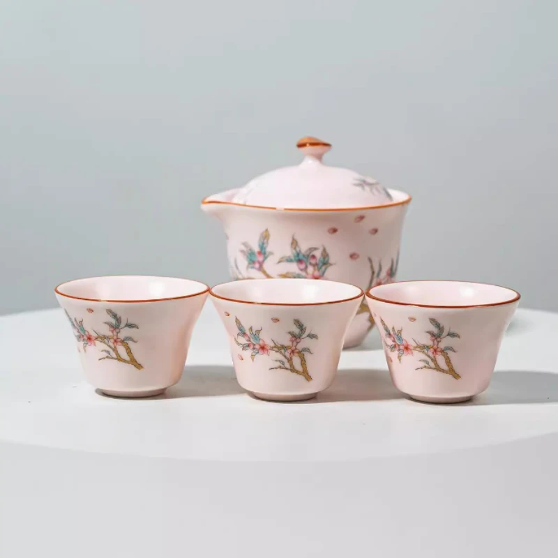 Portable Travel Tea Set Ceramics A Pot of Three Cups Set Car Outdoor Tea Infuser Handmade Gaiwan Beauty Tea Cup Teaware