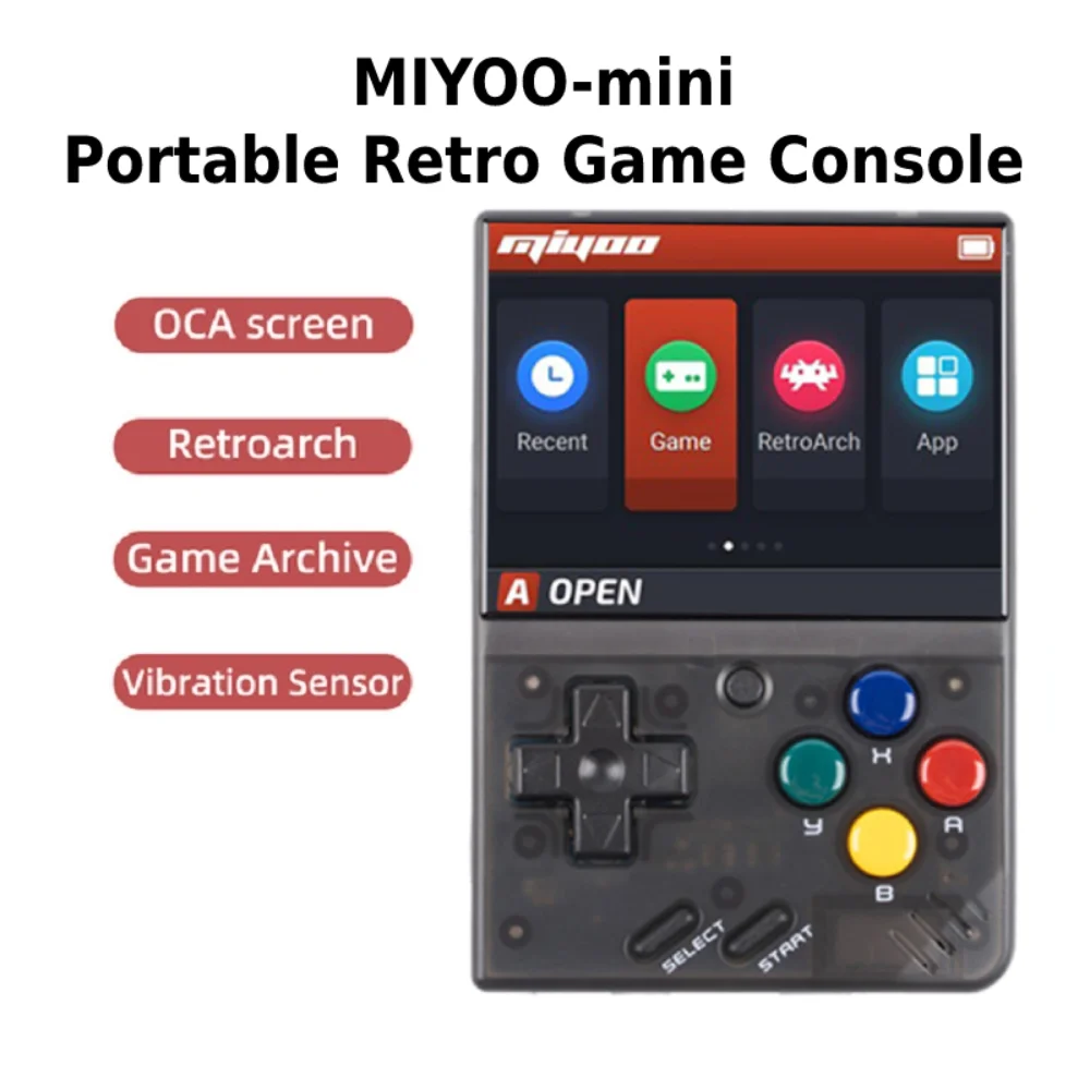 Miyoo Mini New Black Color 2.8Inch OCA Screen Retro Video Game Console Full Fit Screen Open Source Portable Mini Handheld Gaming