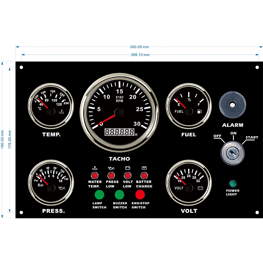 300*190 Mm ECP Waterproof Marine Instrument Panel Boat Instrument Panel Boat Dashboards