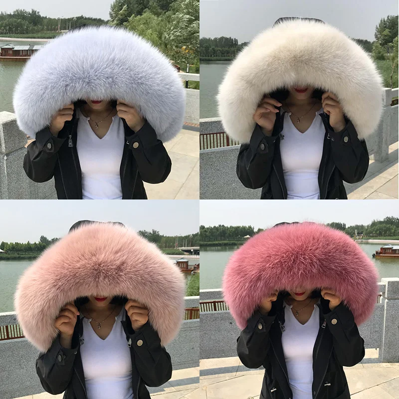

Large Size Real Fox Fur Collar For Coat Jackets Winter Furry Fur Hood Trims Women Fluffy Fur Decor Natural Fur Scarf Wraps Warm