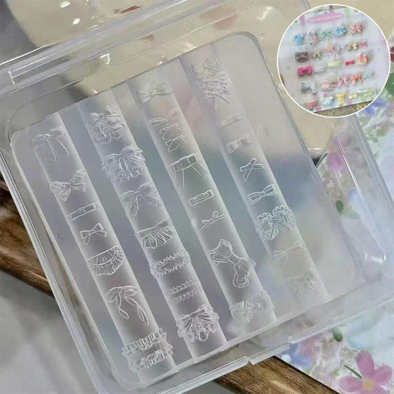 3D Nail Art Silicone Carving Mold Bear Rabbit Bowknot Relief Stamping Stencils UV Gel Polish DIY Manicure Decorations