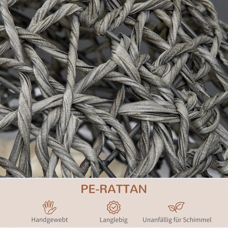 Rattan-Katzenhaus mit Kissen und erhöhten Füßen, silbergrau, Ø52×58cm, gemütlicher Schlafplatz im Höhlenstil für Katzen – Detail 6