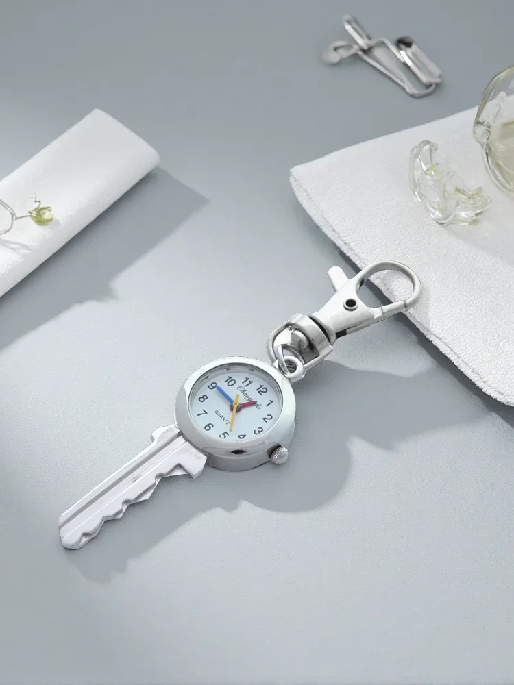 Elegant Crystal Key Style Pocket Pendant Key Ring Chain Quartz Dress Watch with Gift Bag