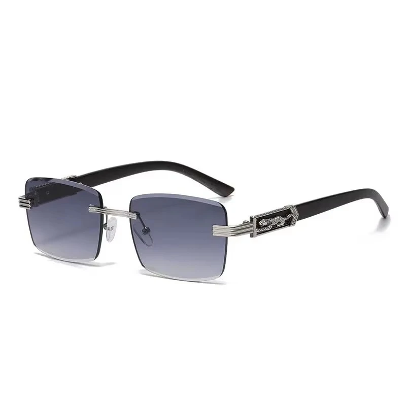 Retro Rimless Sunglasses, New Square Frame Men's Sunglasses, Trendy Leopard Car Sunglasses 90196