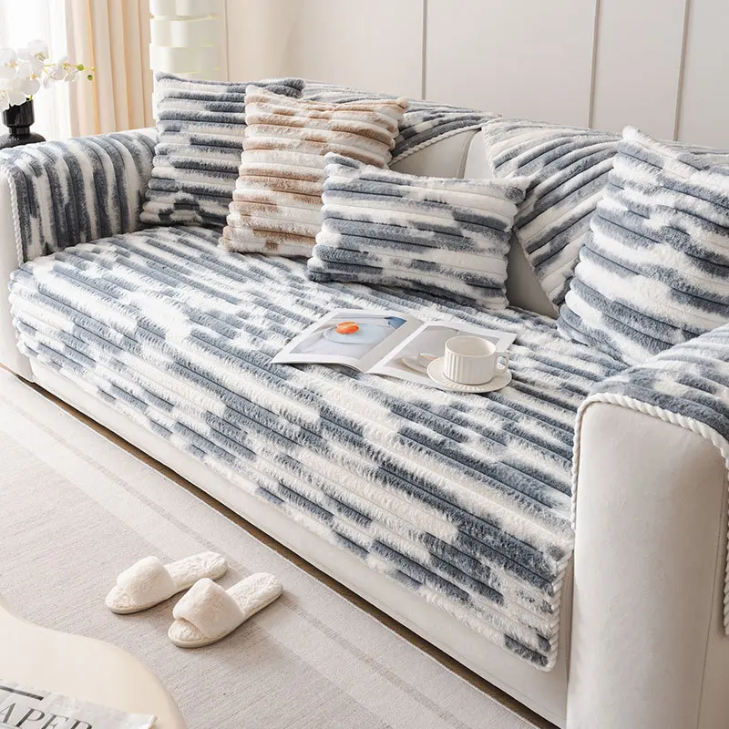 

New Rabbit Plush Sofa Cushion Graffiti Winter Warm Sofa Cushion Anti-cat Scratch Anti-slip Sofa Backrest Cover