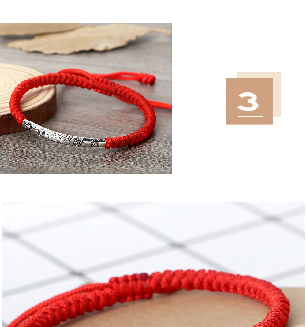 Red Thread Braided Bracelet Golden Silver Color Long Tube Bangle Handmade Adjustable Women Men Fashion Friendship Jewelry Gift