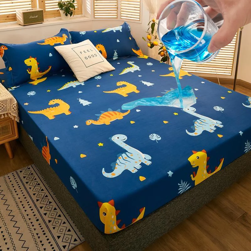 Waterproof Bed Pad Linen Kids Mattress Cover Fitted Sheet Bedspread On