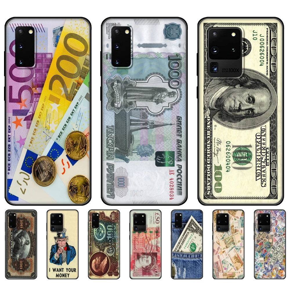 Black tpu Case For Samsung galaxy S20 /S20 PLUS/S20 ultra/S20+ /S20FE back cover money cash dollar Ruble | Мобильные телефоны и