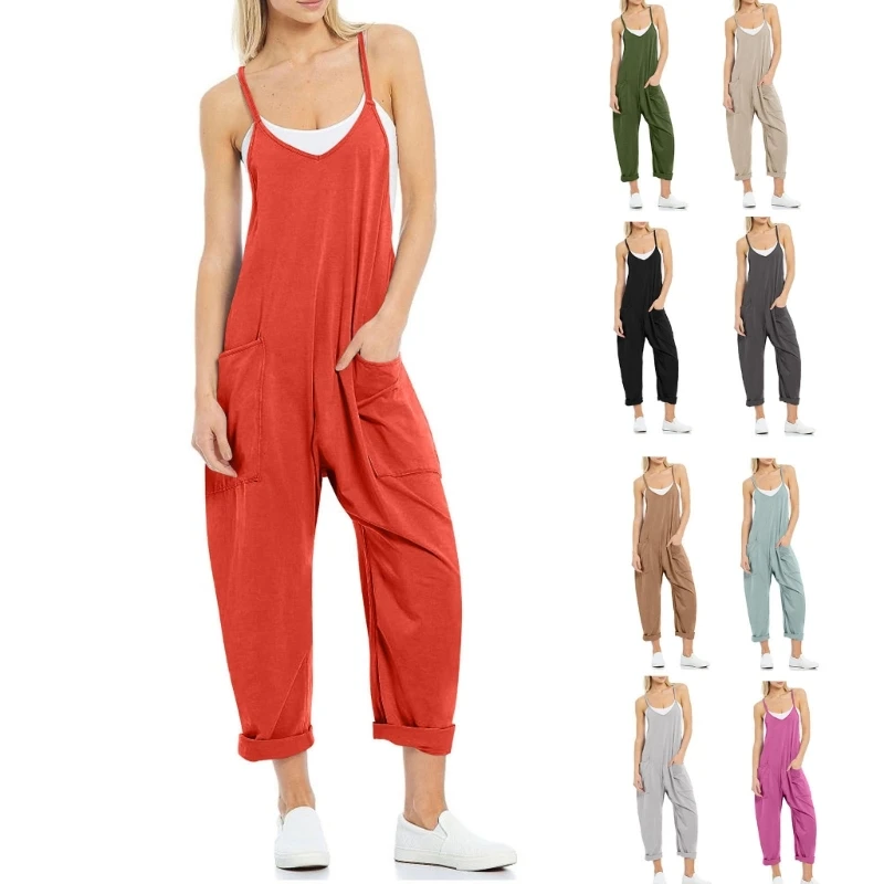 

Womens Loose V-Neck Harem Jumpsuits Sleeveless Baggy Overalls