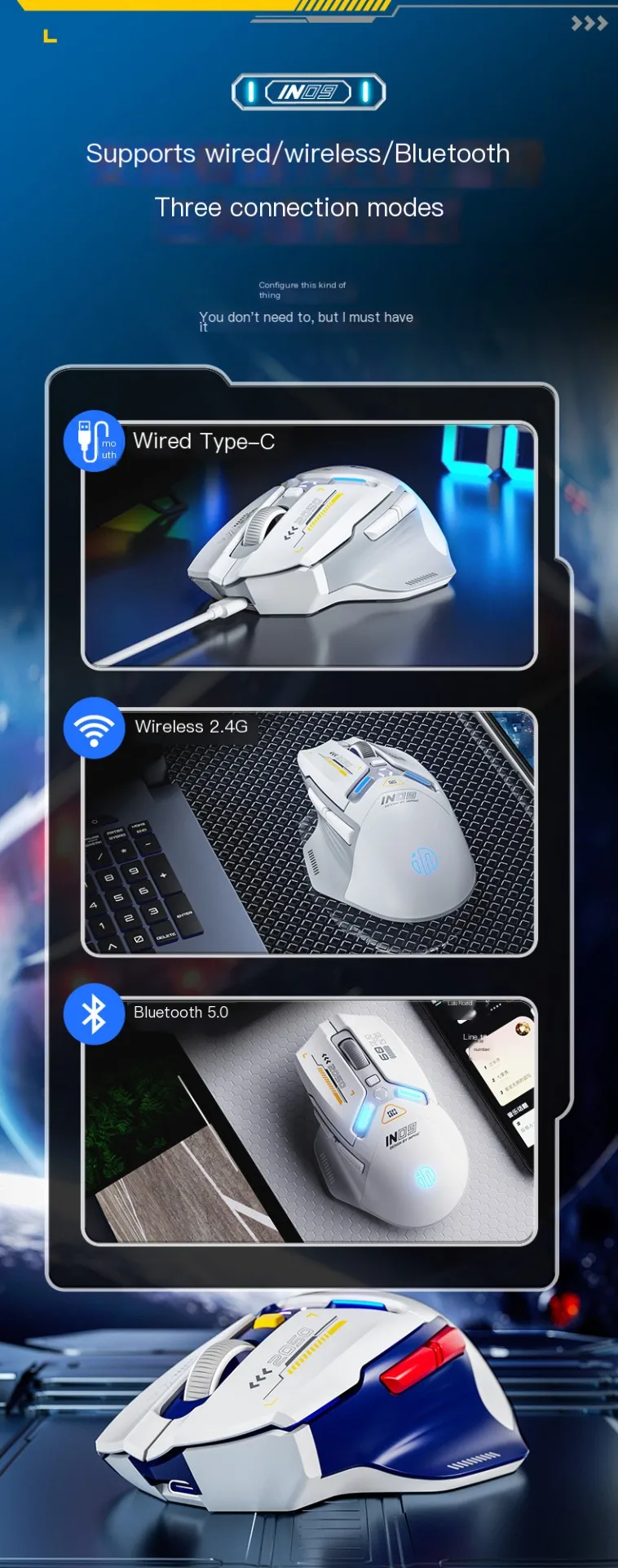 Tipo-C Carregamento, Mouse de jogos profissional para computador, Office Gamer