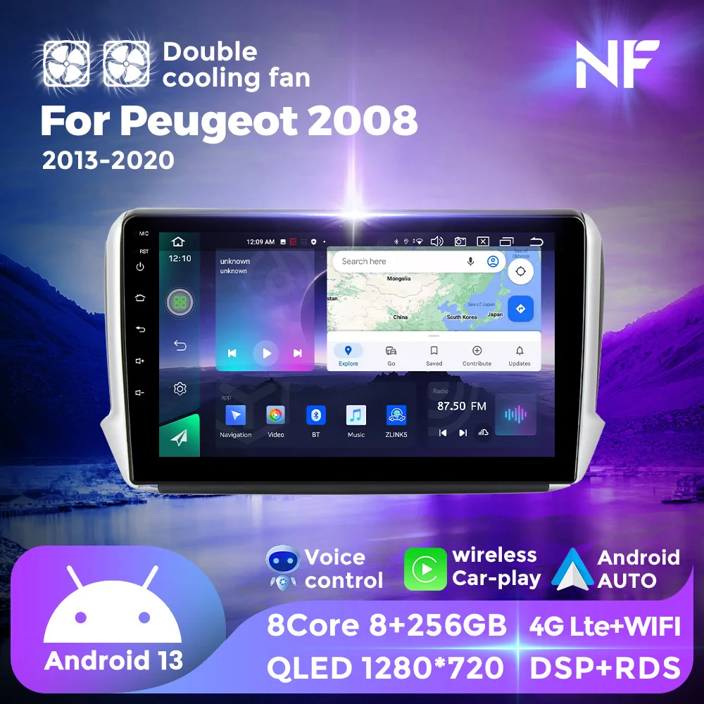 

Мультимедийная магнитола QLED DSP, мультимедийная система на Android, с GPS, для Peugeot 2008, 208, 2014-2018, типоразмер 2K, 10 дюймов