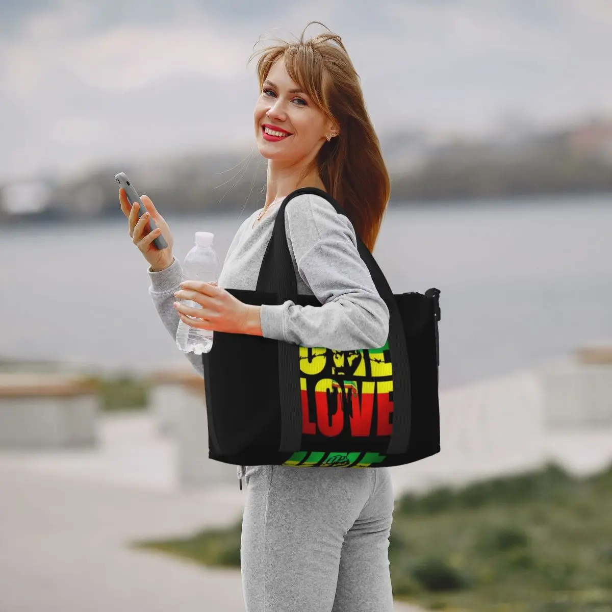 One Love Jamaica Reggae Tote Bag Women Large Capacity Gym Beach Shoulder Travel Bag