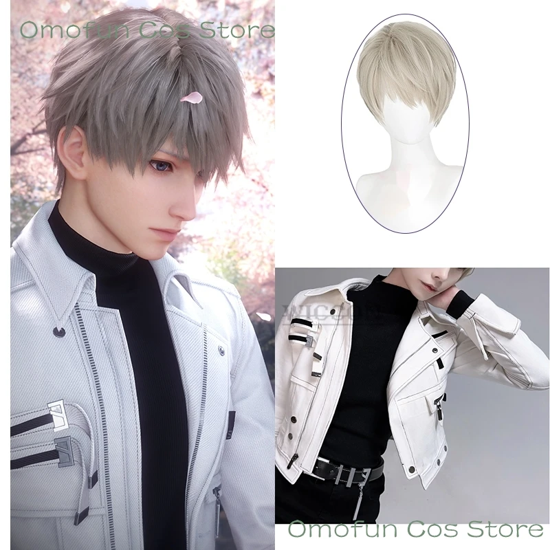 

Xavier Seiya cos game Love and Deepspace cosplay costume cos Denim jacket Cosplay Wig 25cm Short Light Hair Heat Resistant Anime