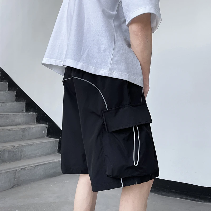 Men Reflective Article Pocket Chic Design Shorts Loose Cargo Handsome Moto Biker Punk Yamamoto Style Shorts High Street Shorts