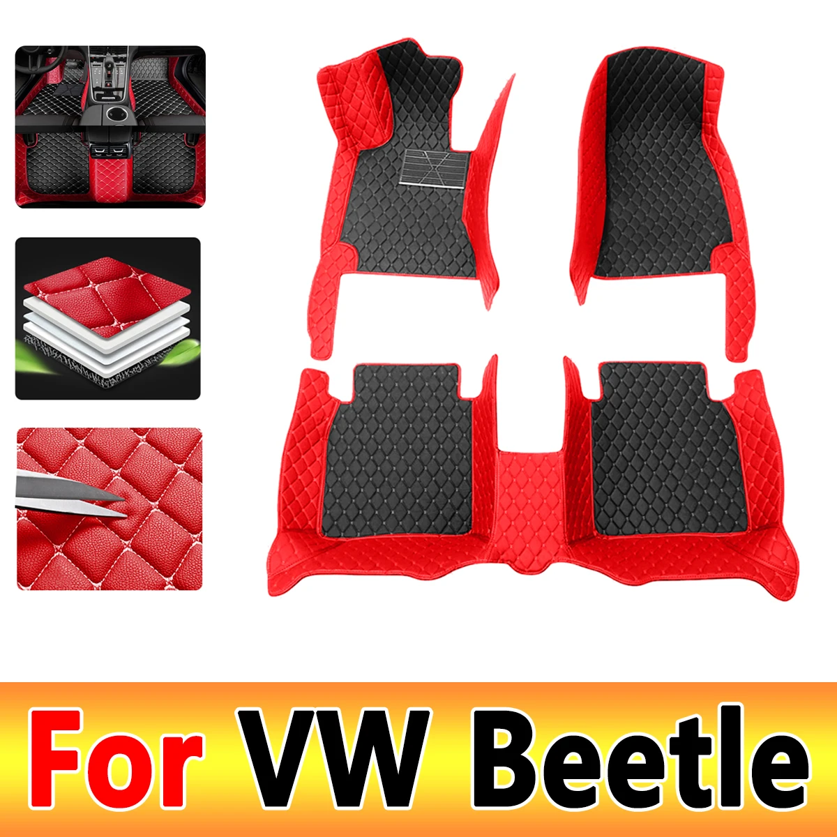 

Car Floor Mats For Volkswagen Beetle A5 2012~2018 The Main And Co-pilot Computer Box Leather Car Mats Fully Set Car Accessories