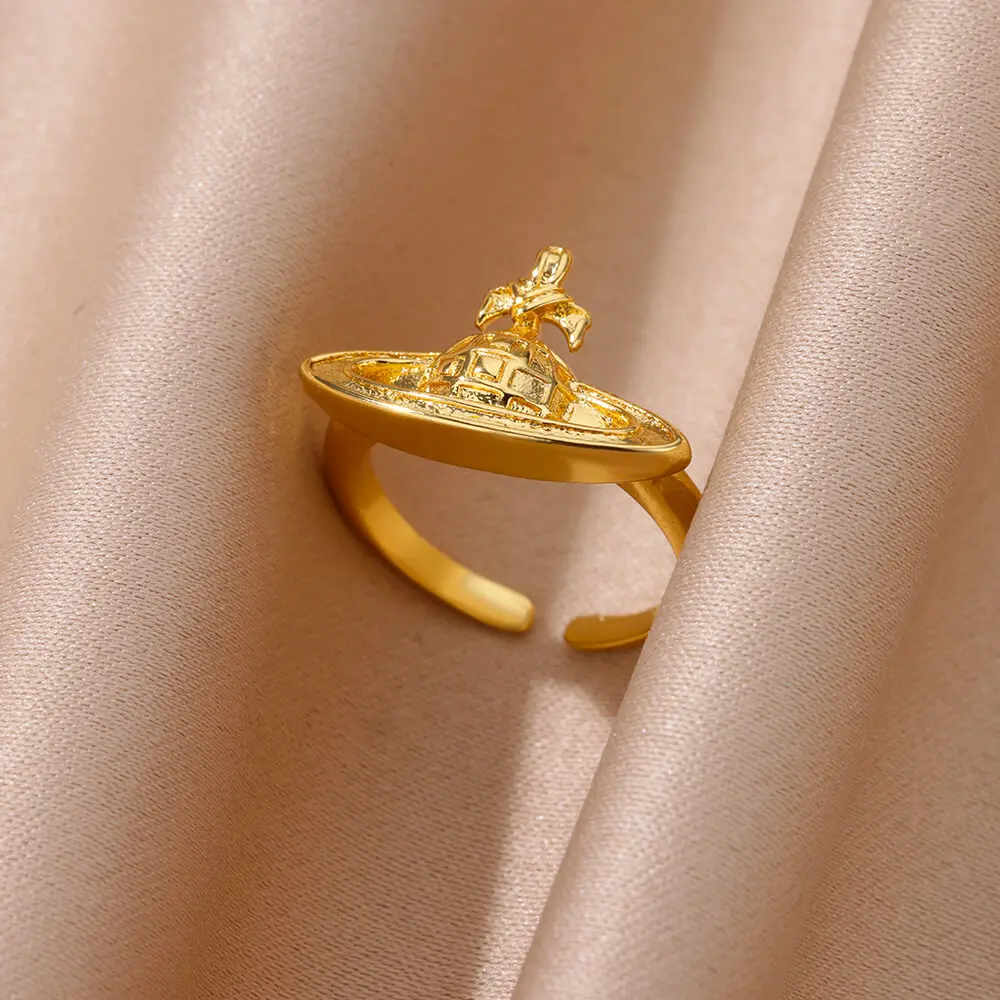 Stainless Steel Planet Open Rings For Women Gold Color