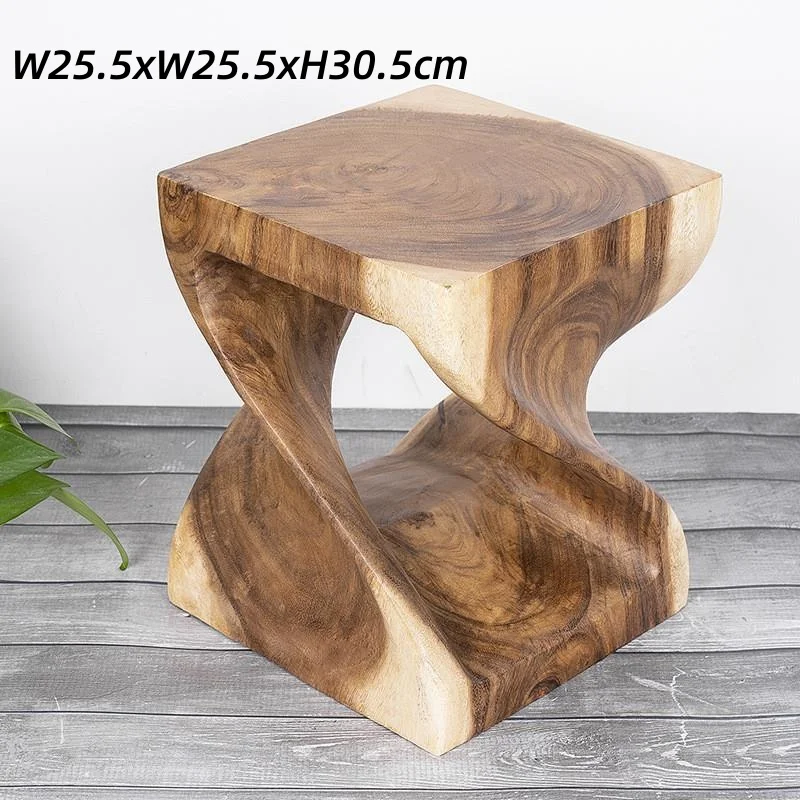 Wood Twist Stool Square Table Floor Stand For Living Room Furniture Accent Table Asian Oriental Stool Interior Decoration