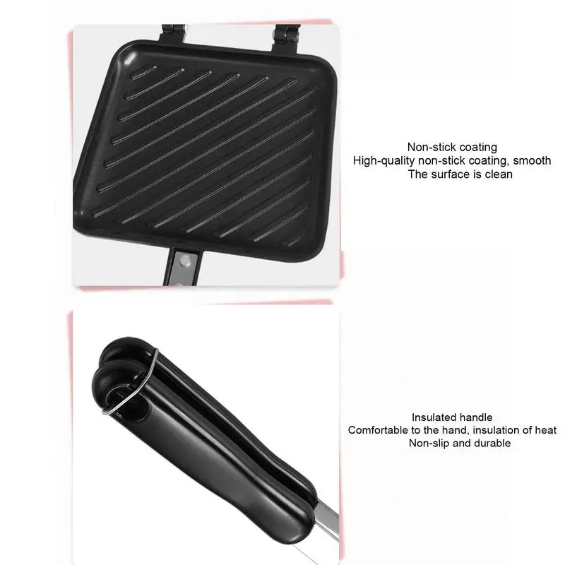 Breakfast Sandwich Maker Non Stick Fast Heating Toaster Waffle Panini Grill With Long Handle For Breakfast Bread Accessories