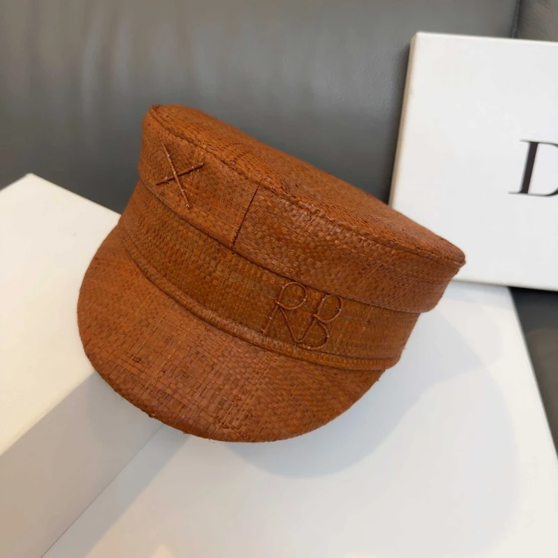 Spring and Summer Women Raffia Straw Flat Top Newsboy Caps