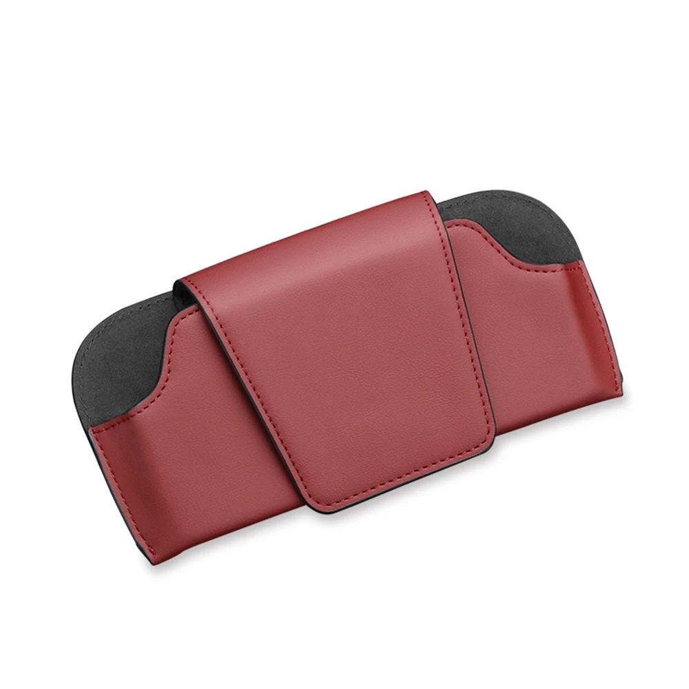 Porta Occhiali Magnetico Per Visiera Auto - Custodia In Pelle Con Fodera In Microfibra, Universale Per Occhiali Da Sole, Rosso - 3