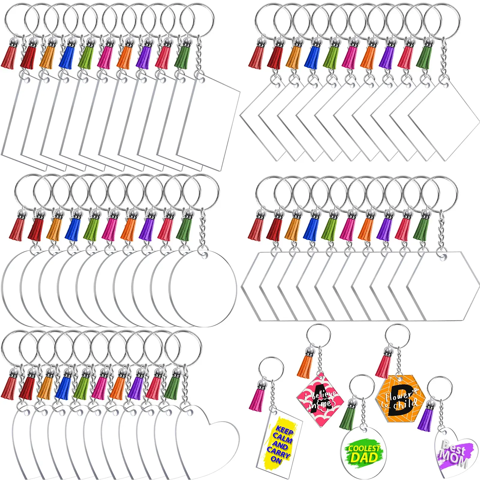 200pcs-DIY-Acrylic-Keychain-Set-Transparent-Acrylic-Keychain-Blanks ...