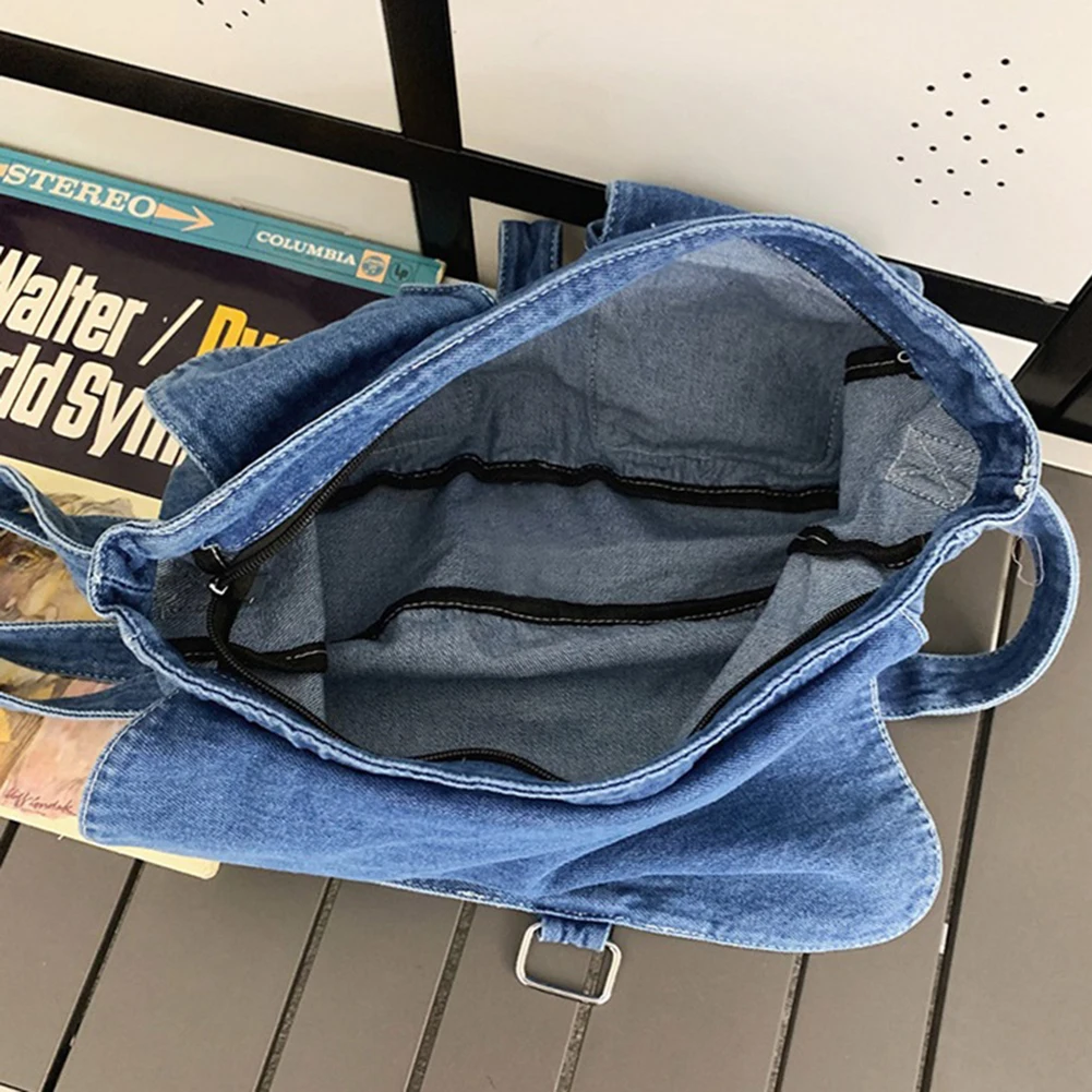 Women Denim Shoulder Bag Multi Pocket Crossbody Pouch Large Capacity Versatile Adjustable Strap Jean Bag for Travel Work