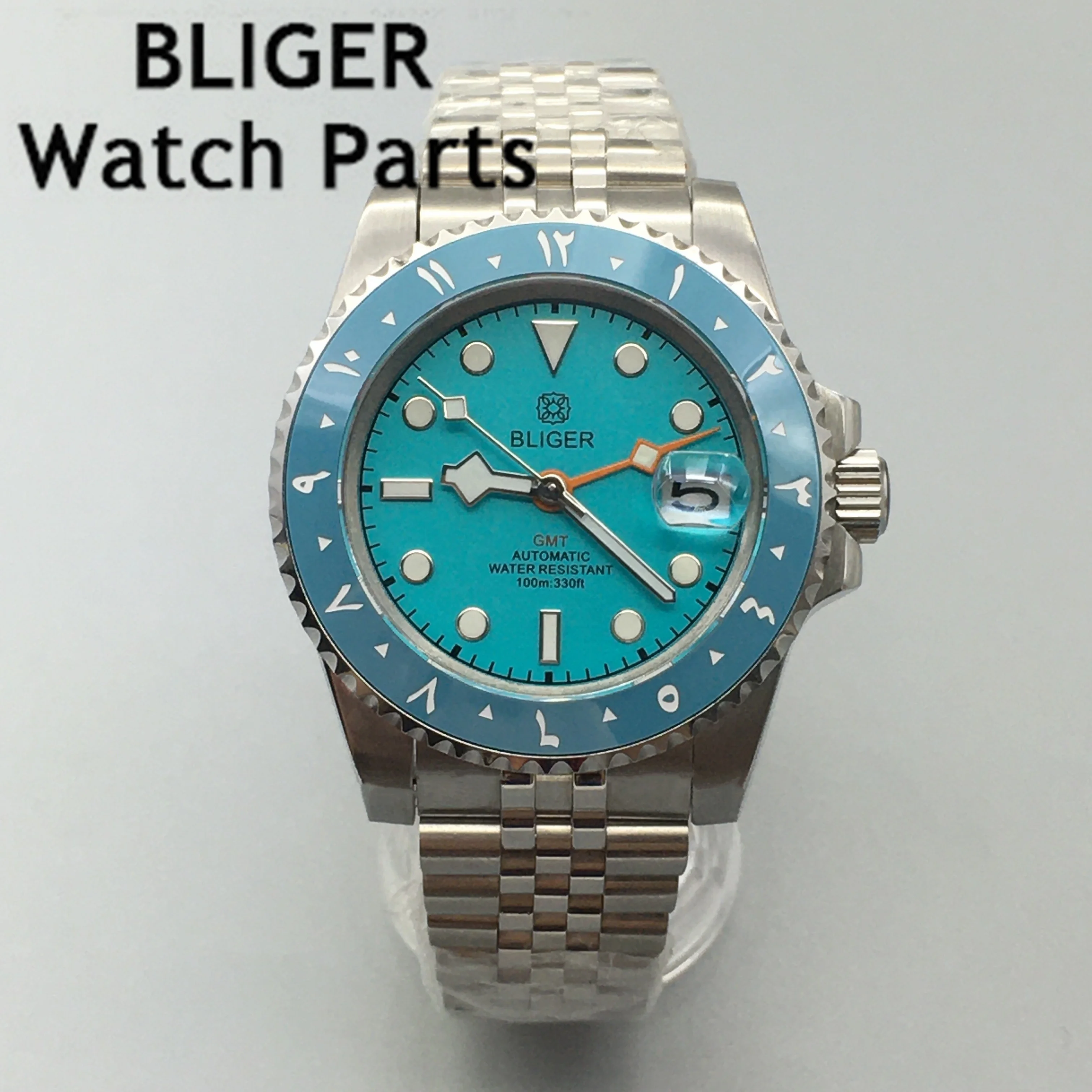 Bliger New Silver Nh34A 40Mm Funzione Gmt Orologio Meccanico Da Uomo In Ceramica Blu Bracciale Jubilee Luminoso In Cristallo Zaffiro