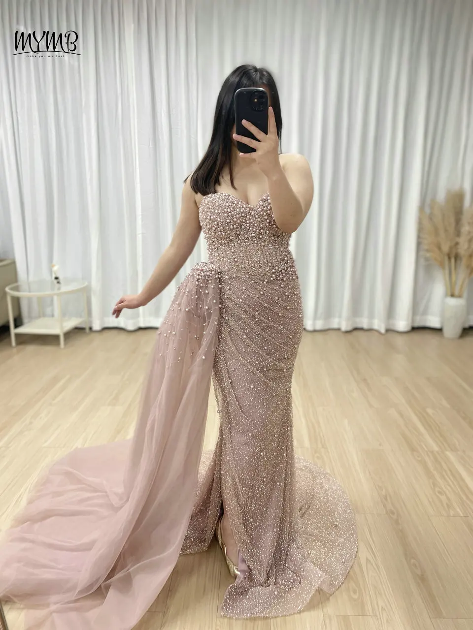 MYMB Arabisch Luxus Off Schulter Meerjungfrau Abendkleid für Frauen Party Wunderschöne Perlen Liebsten Formale Kleider Angepasst MB40268 – Detail 10