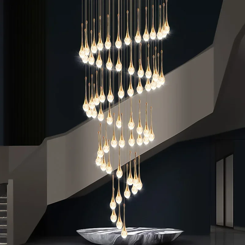

Nordic Luxury Crystal LED Staircase Chandeliers Hotel Hall Lobby Living Room Decor Hanging Pendant Lighting Art Luminaire Lustre