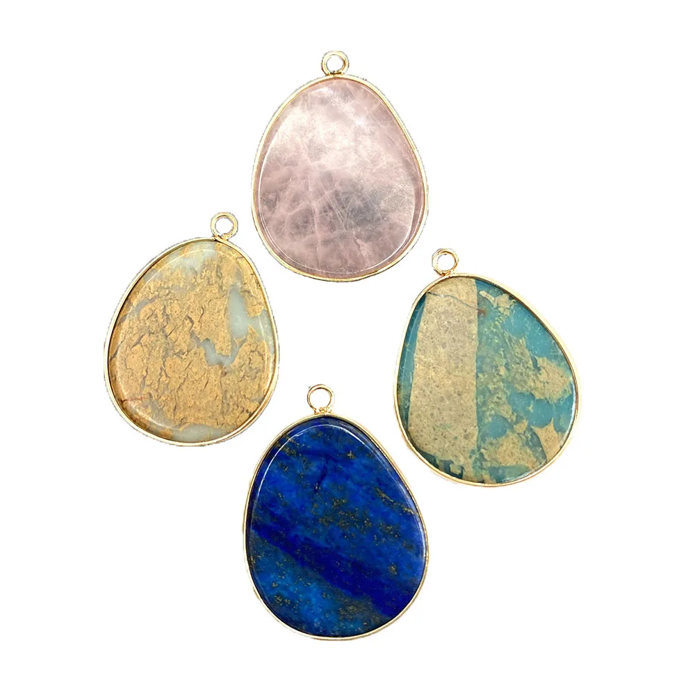 

2pcs Classic Natural Stone Oval Crystal Pendant Monarch Stone Charm Fashion DIY Necklace Earrings Jewelry Accessory 26x35mm