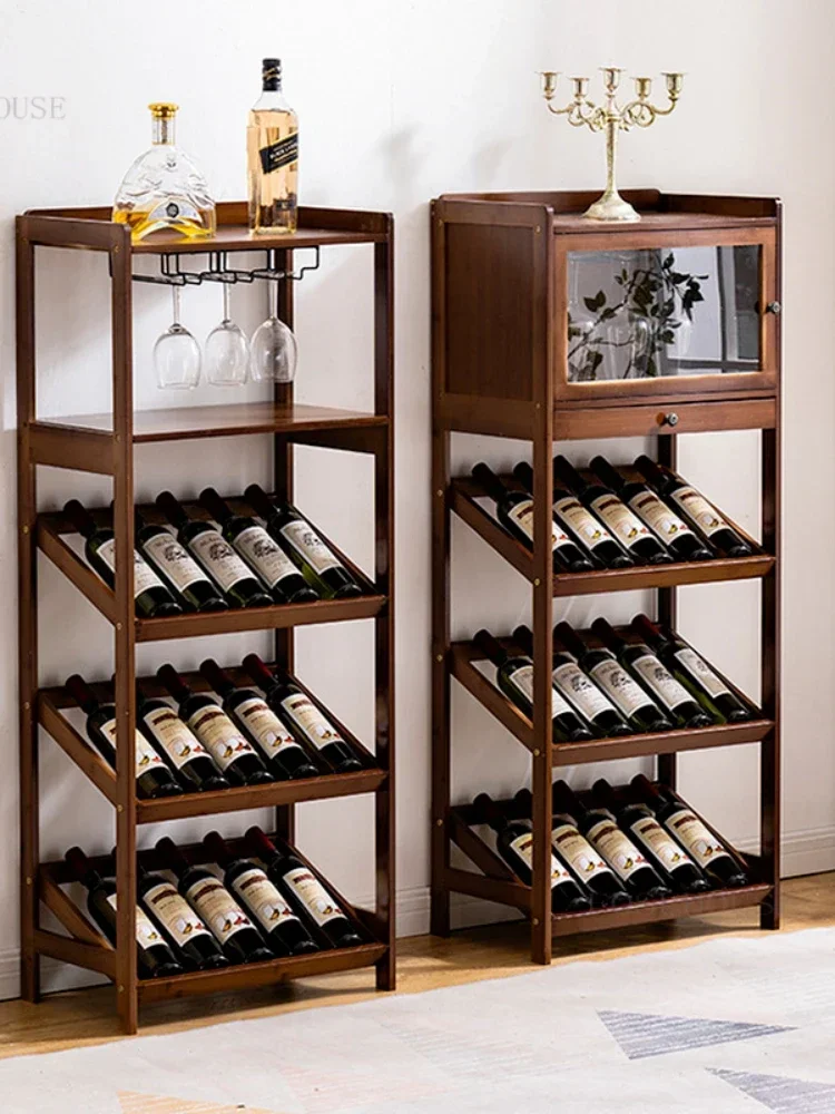 European Bamboo Villa Floor Bar Cabinets Living Room Furniture Wine-bottle Holder Simple Household Restaurant Storage Racks L