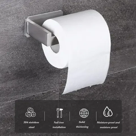 

Toilet Paper Holder Wall Mounted Bathroom Towel Stand Rack Self-Adhesive Stainless Steel Tissue Paper Supplies