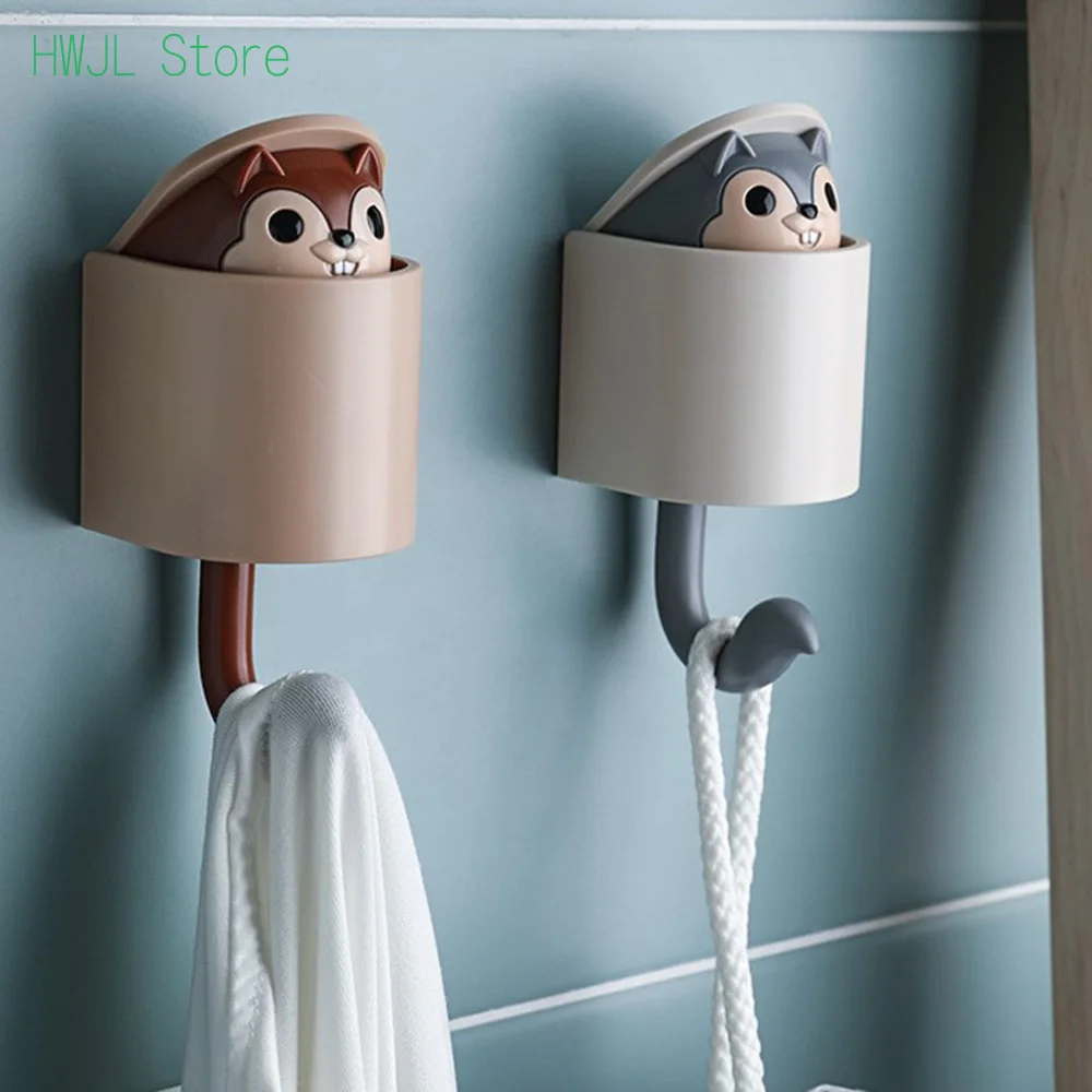 Creative Home Decor Cartoon Animal Squirrel Head Hiding Storage Bathroom Kitchen Hanging Hook Pasting Wall Hooks Children Gift 6