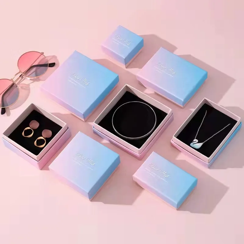 10Pcs Gift Packing Box Tote Bag for Halloween Christmas Jewelry Bracelet Holder Organizer Beautiful Pink Blue Gradient Ring Case