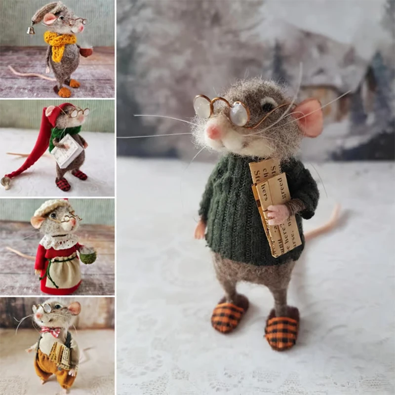 Cute Needle Felted Mouse Kit Mini Handmade Needle Felt Mice Winter Christmas Felted Mouses Christmas Wool Felt Kids Gift