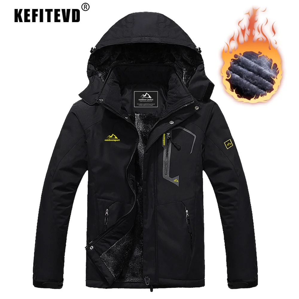 KEFITEVD 남성 겨울 하이킹 재킷, 방수, 플리스로 따뜻한 스키 및 스노우 재킷, 멀티 포켓, 열풍을 가진 열 코트, 남성 파카