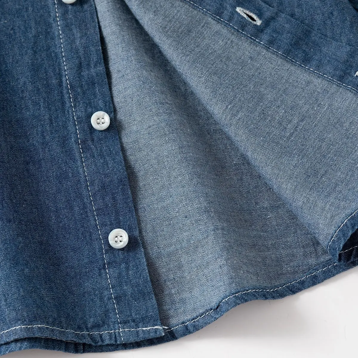 Spring Autumn 2 3 4 5 6 8 Years Patchwork Mandarin Collar Cotton Long Sleeve Classic Casual Kids Baby Boy Denim Shirt
